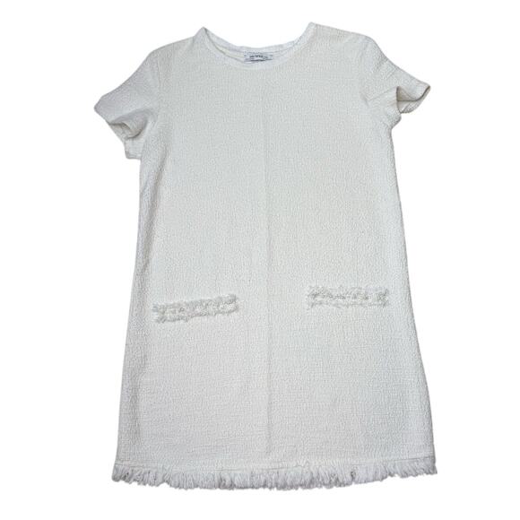 Zara Off White Fringe Tweed Shift Dress - Picture 2 of 10